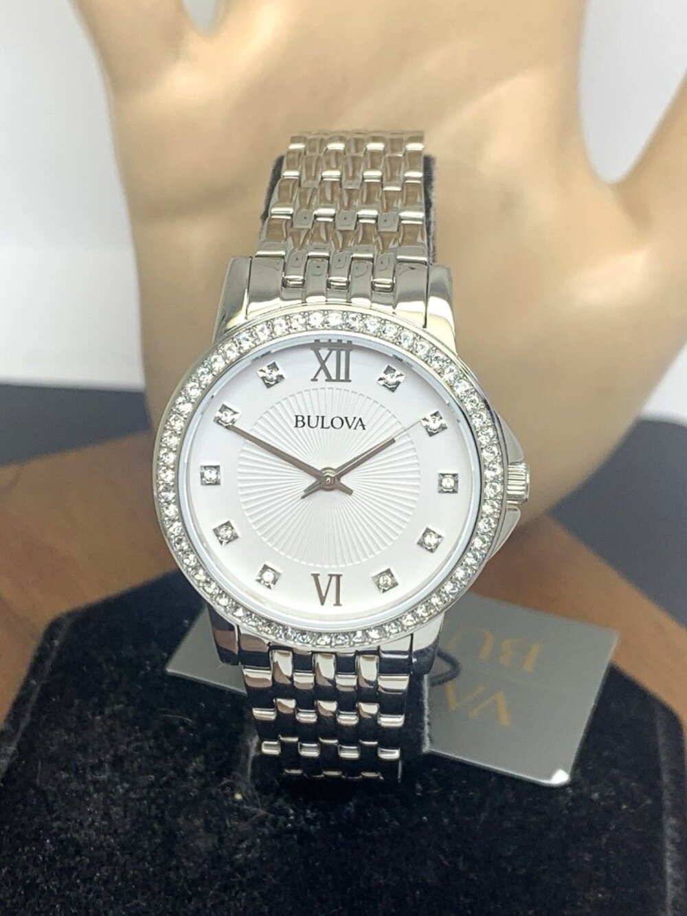 Bulova Women's Watch 96L297 Quartz Crystals Silver Dial Stainless Steel 32mm